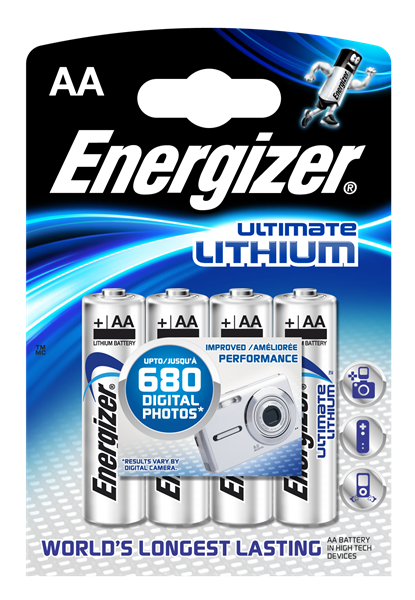 Energizer Ultimate Lithium AA batteries, Pack of 4